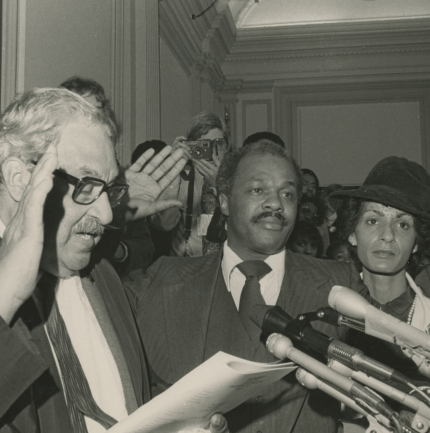 Marion Barry being sworn in by Justice Thurgood Marshall